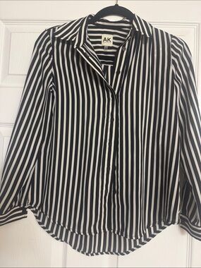 Anne Klein Black and White Striped Button-Down Shirt